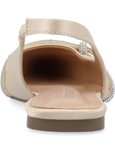 JOURNEE COLLECTION Womens Beige Rhinestone Knotted Detail Goring Padded Rebbel Rhinestone Knot Pointed Toe Slip On Slingback 9.5