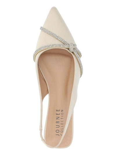 JOURNEE COLLECTION Womens Beige Rhinestone Knotted Detail Goring Padded Rebbel Rhinestone Knot Pointed Toe Slip On Slingback 9.5