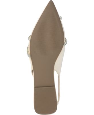 JOURNEE COLLECTION Womens Beige Rhinestone Knotted Detail Goring Padded Rebbel Rhinestone Knot Pointed Toe Slip On Slingback