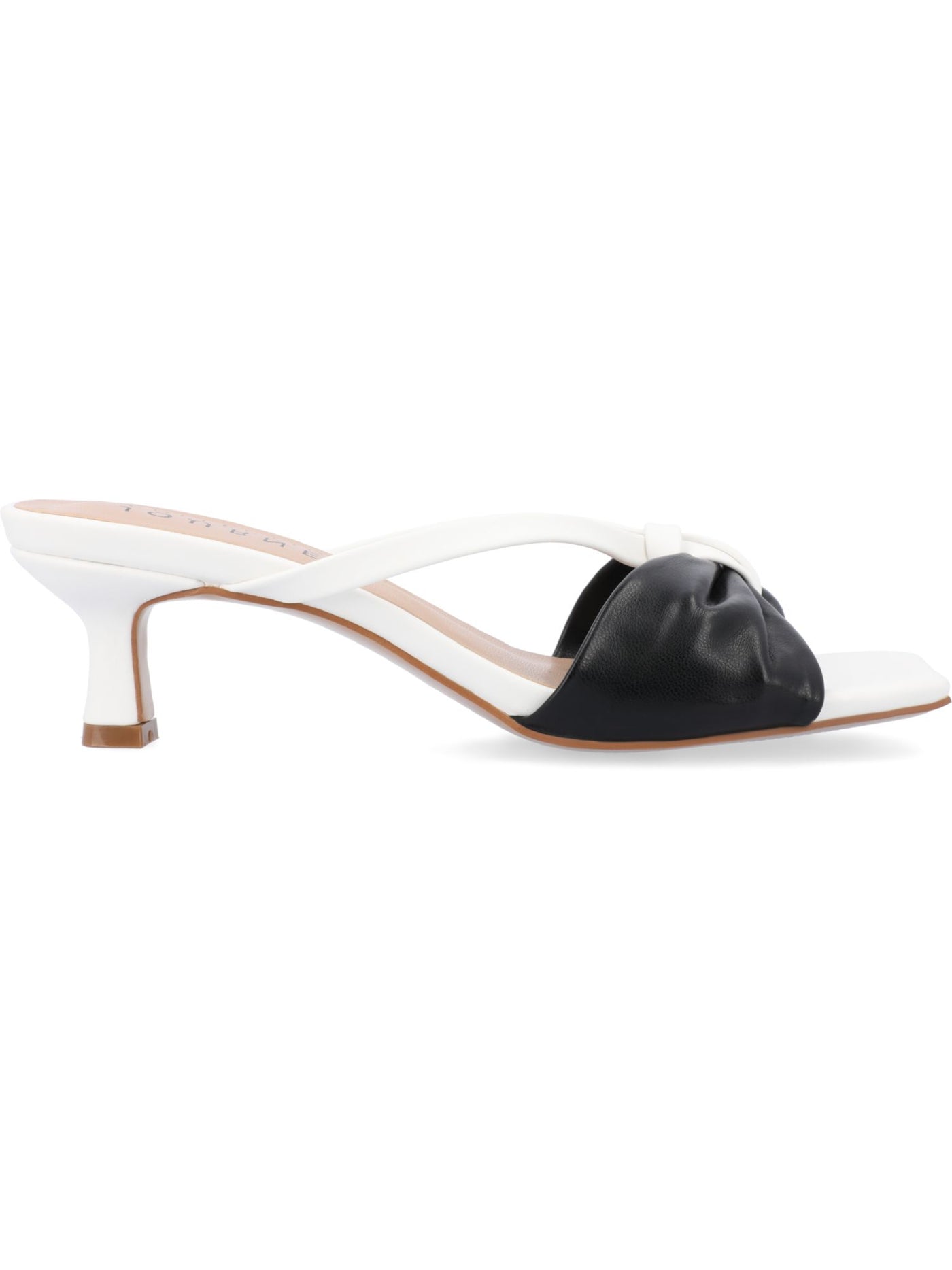 JOURNEE COLLECTION Womens Black Color Block Wishbone Strap Padded Bow Accent Starling Square Toe Kitten Heel Slip On Dress Heeled Sandal 7.5