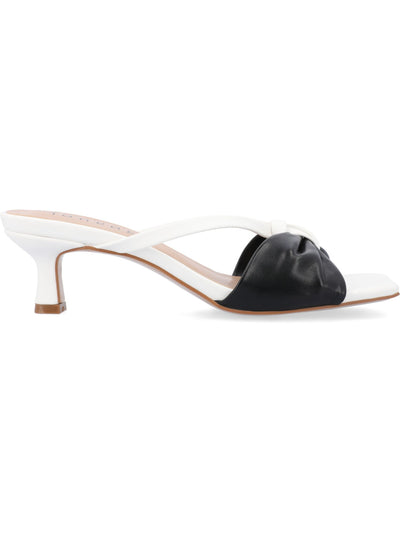 JOURNEE COLLECTION Womens Black Color Block Wishbone Strap Padded Bow Accent Starling Square Toe Kitten Heel Slip On Dress Heeled Sandal 7.5