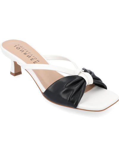 JOURNEE COLLECTION Womens Black Color Block Wishbone Strap Padded Bow Accent Starling Square Toe Kitten Heel Slip On Dress Heeled Sandal 7.5