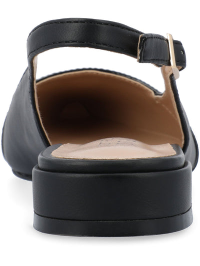 JOURNEE COLLECTION Womens Black Mixed Media Padded Bertie Pointed Toe Block Heel Buckle Slingback 9