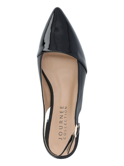 JOURNEE COLLECTION Womens Black Mixed Media Padded Bertie Pointed Toe Block Heel Buckle Slingback 9