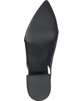 JOURNEE COLLECTION Womens Black Mixed Media Padded Bertie Pointed Toe Block Heel Buckle Slingback