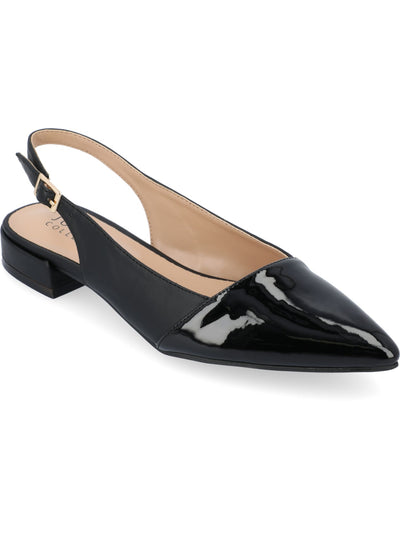 JOURNEE COLLECTION Womens Black Mixed Media Padded Bertie Pointed Toe Block Heel Buckle Slingback 9