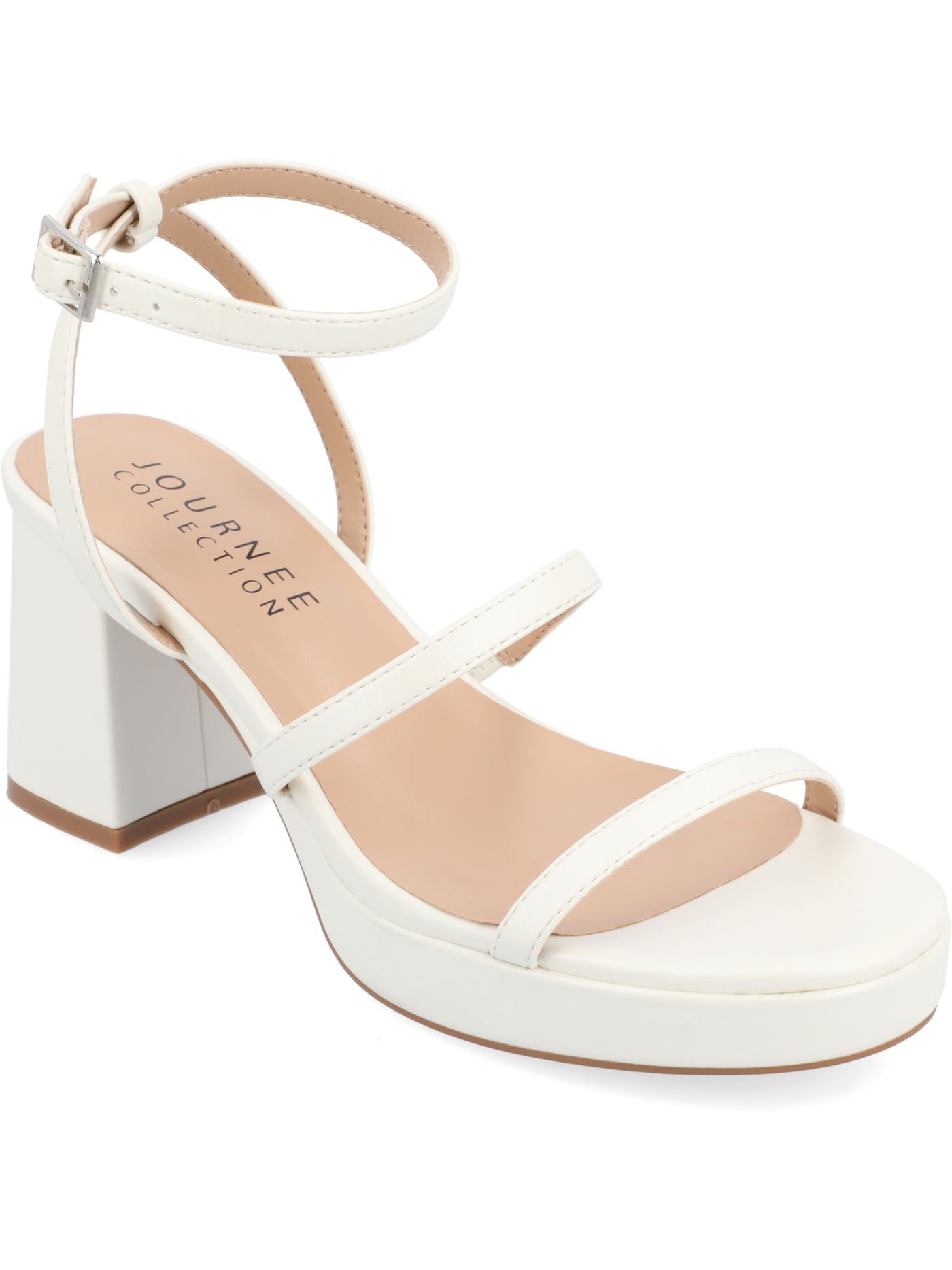 JOURNEE COLLECTION Womens White Multi-Strap Goring Ankle Strap Samilee Open Toe Block Heel Heeled Sandal 11 M