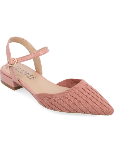 JOURNEE COLLECTION Womens Pink Mixed Media Ankle Strap Padded Ansley Knit Pointed Toe Block Heel Buckle Flats Shoes 10 M