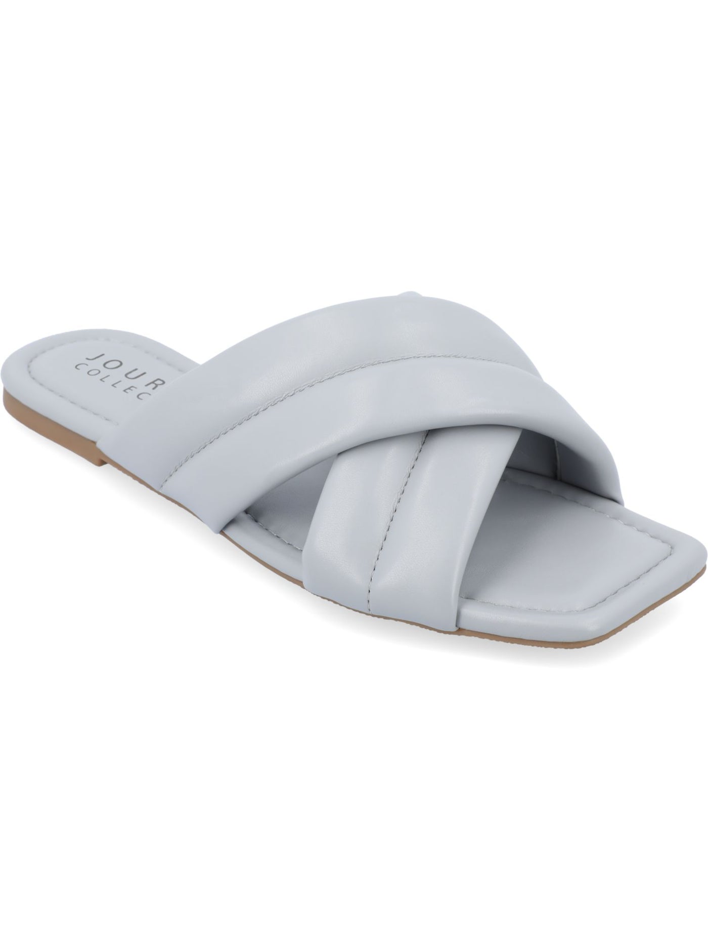 JOURNEE COLLECTION Womens Gray Padded Cross Straps Open Back Shoe Cushioned Divyah Square Toe Slip On Slide Sandals Shoes 6.5