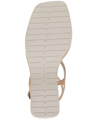 VINCE CAMUTO Womens Beige 1" Platformwrapping Ankle Strap T-Strap Cushioned Fetemee Square Toe Wedge Buckle Leather Heeled M