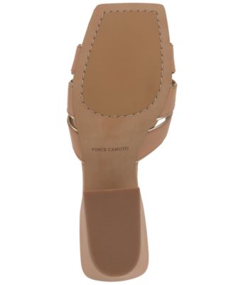 VINCE CAMUTO Womens Beige Contrast Trim Knotted Straps Padded Selaries Square Toe Block Heel Slip On Leather Heeled M