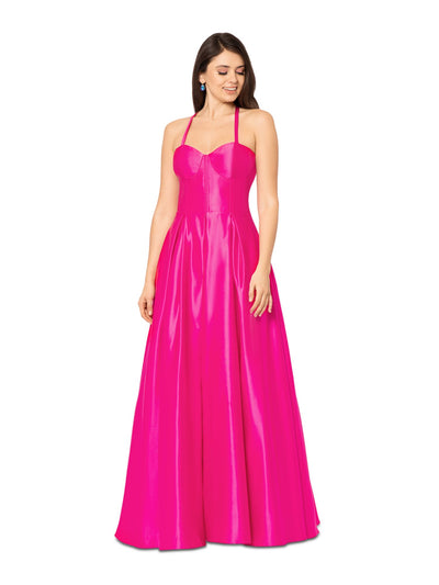 BLONDIE NITES Womens Pink Zippered Pocketed Lace-up Corset Bodice Lined Sleeveless Sweetheart Neckline Full-Length Formal Gown Dress Juniors 5
