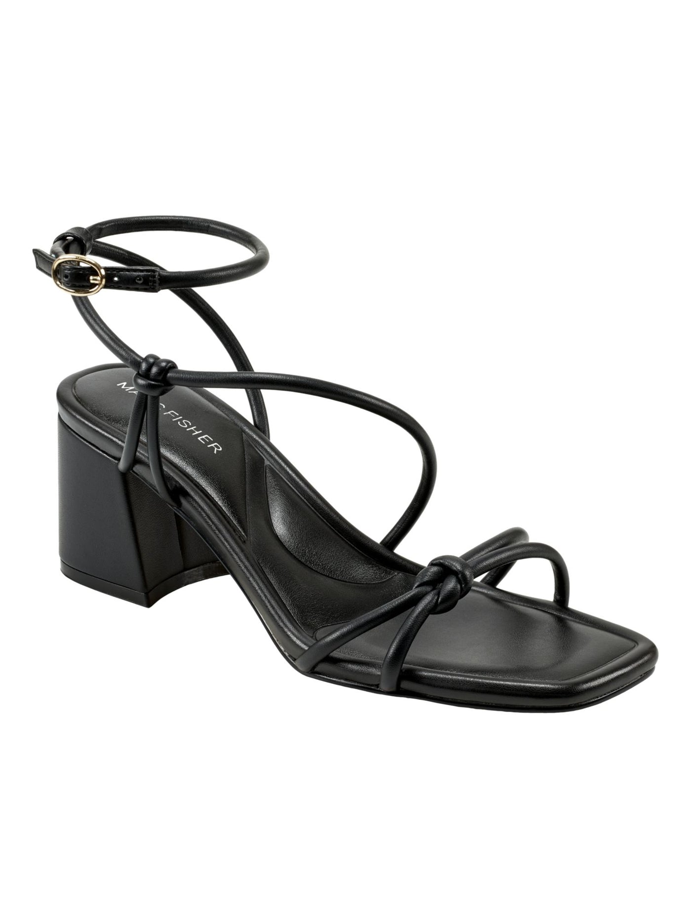 MARC FISHER Womens Black Strappy Knotted Ankle Strap Padded Gurion Square Toe Flare Buckle Heeled Sandal 6.5 M