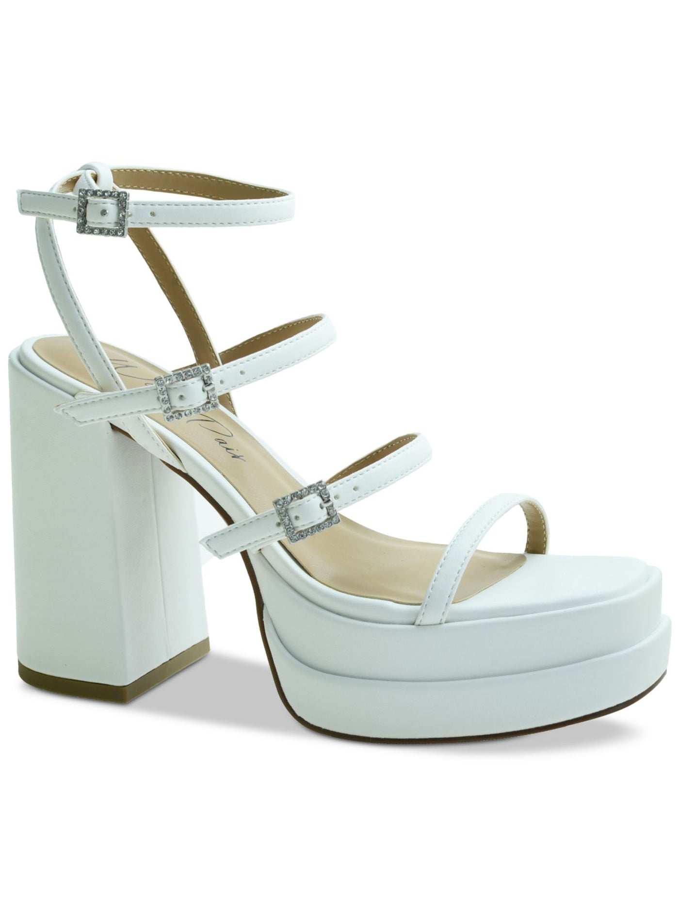 WILD PAIR Womens White 1-1/2" Platform Padded Ankle Strap Goring Olyve Open Toe Block Heel Buckle Heeled Sandal 11 M