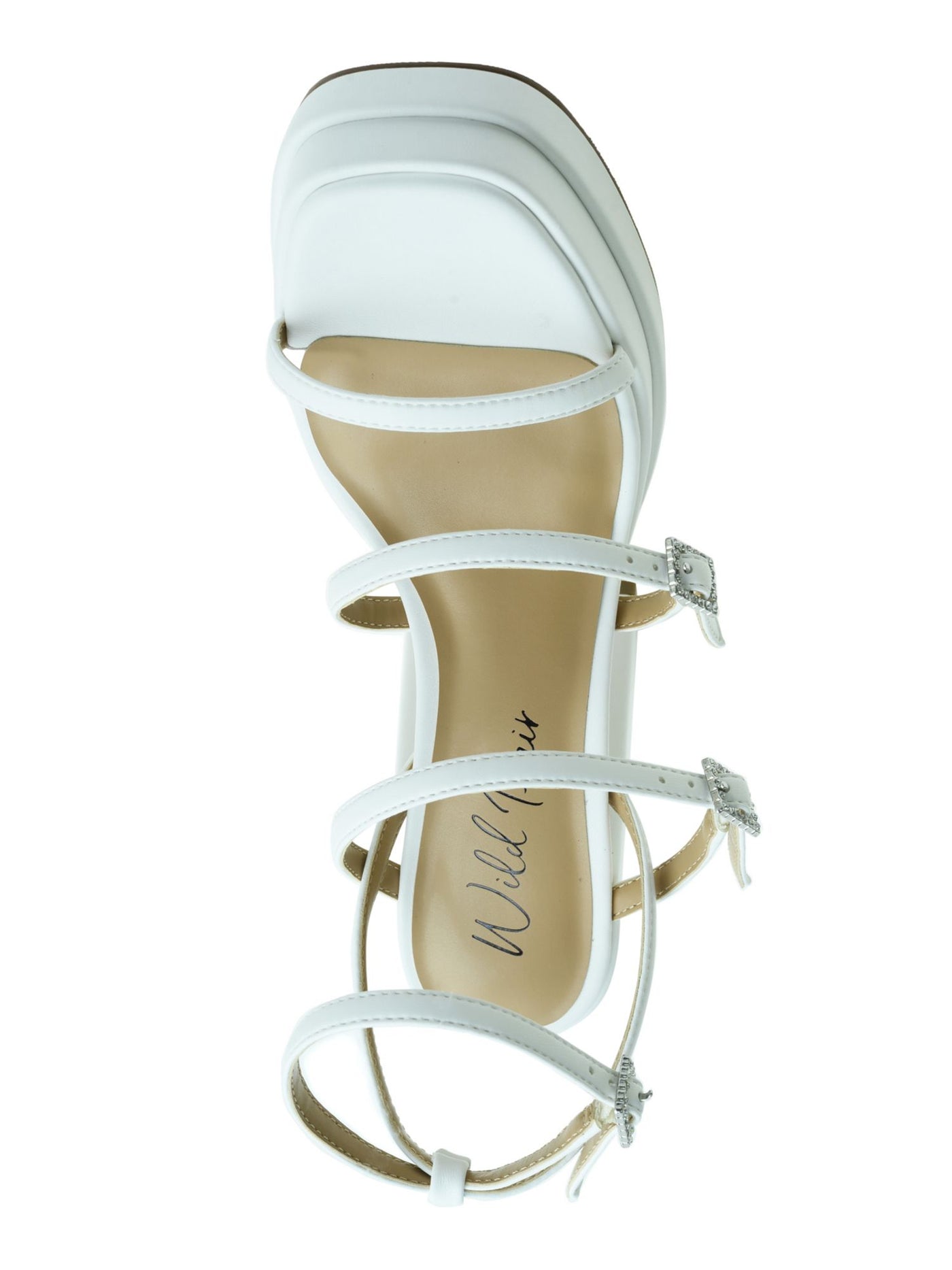 WILD PAIR Womens White 1-1/2" Platform Padded Ankle Strap Goring Olyve Open Toe Block Heel Buckle Heeled Sandal 8.5 M