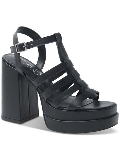 WILD PAIR Womens Black 1-1/2" Platform Ankle Strap Padded Orlah Open Toe Block Heel Buckle Heeled Sandal 9 M