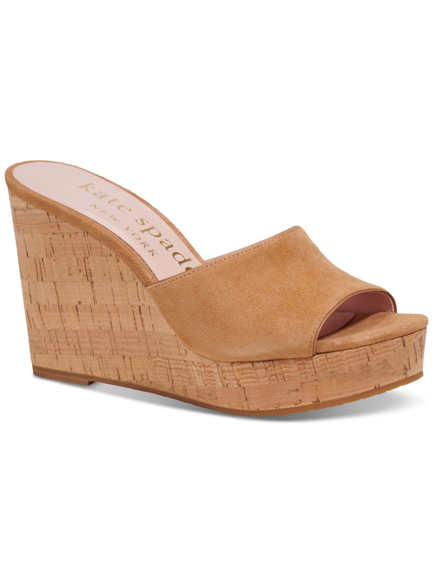 KATE SPADE NEW YORK Womens Beige 1" Cork-Like Platform Padded Penelope Round Toe Wedge Slip On Leather Heeled Sandal 11 B