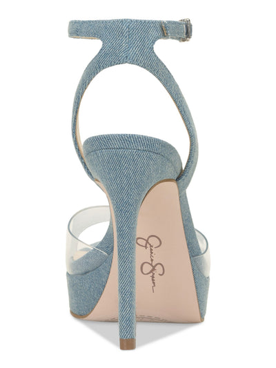 JESSICA SIMPSON Womens Light Blue Mixed Media Ankle Strap Padded Camisha Round Toe Stiletto Heeled Sandal 8.5 M