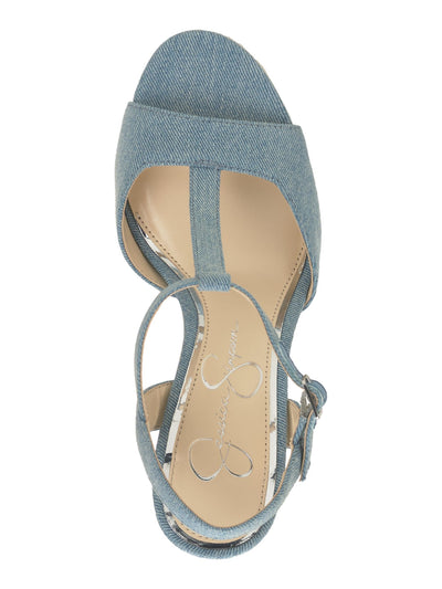 JESSICA SIMPSON Womens Blue 1-1/2" Platform T-Strap Padded Ameeka Round Toe Block Heel Buckle Espadrille Shoes 9 M