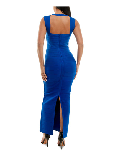 BEBE Womens Blue Pleated Zippered Sleeveless Queen Anne Neckline Tea-Length Formal Sheath Dress L