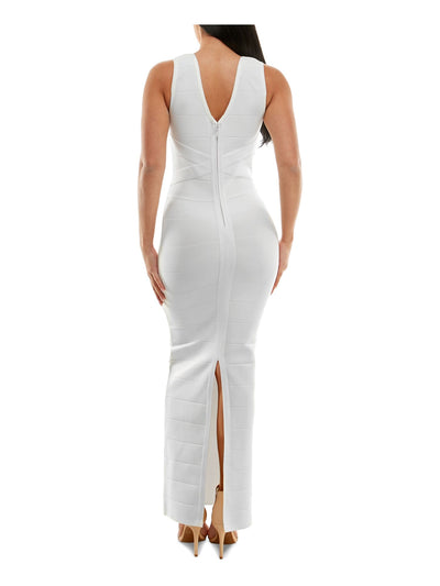 BEBE Womens Ivory Zippered Unlined V-back Slit Sleeveless V Neck Full-Length Evening Gown Dress S