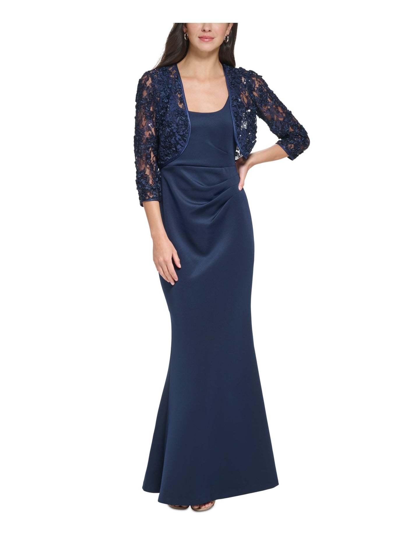 Jessica Howard Womens Petites 2PC Jacket Evening Dress Navy 10P Jessica Howard Womens Petites 2PC Jacket Evening Dress Navy 10P