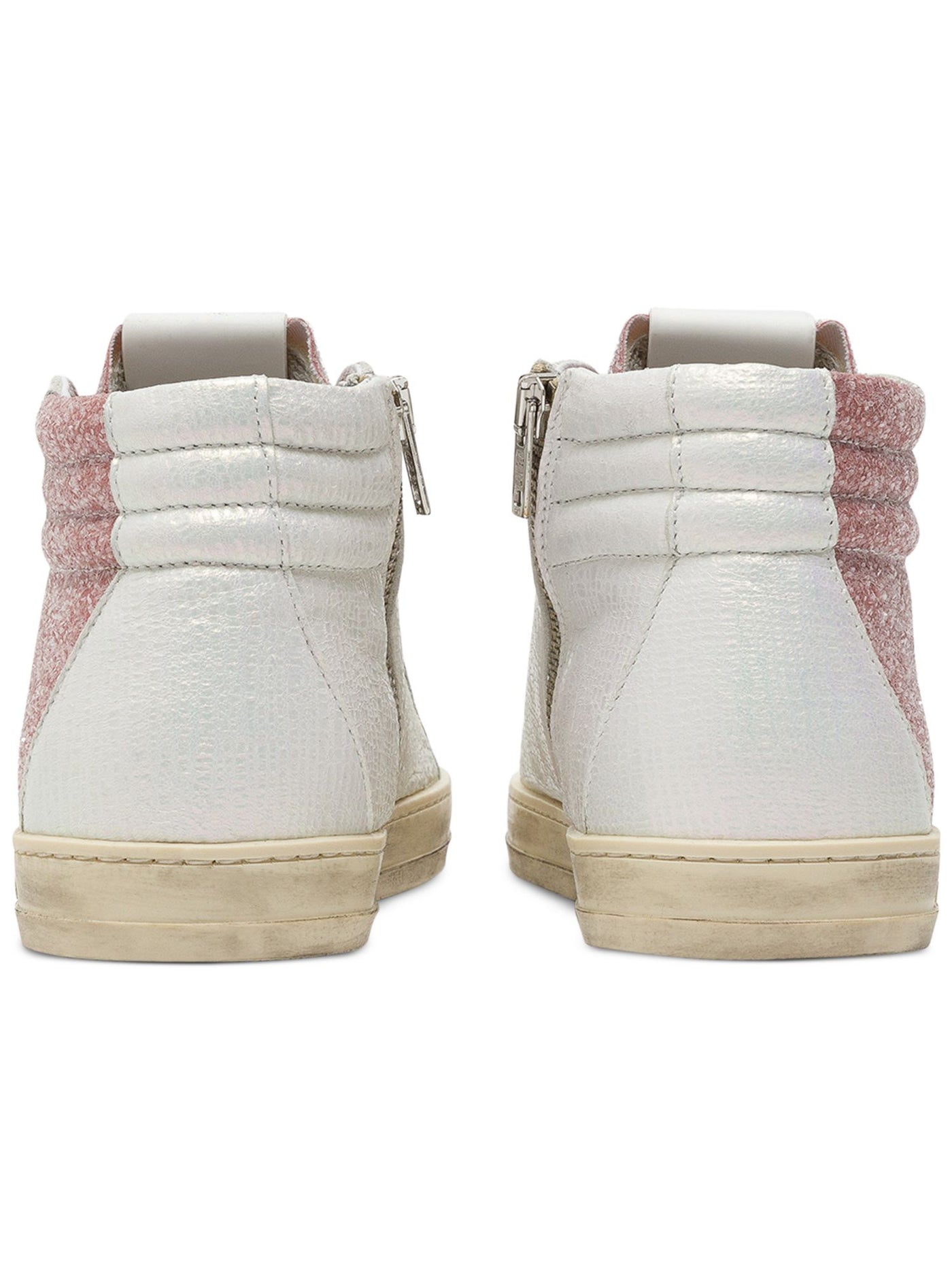 P448 Womens Pink Mixed Media Lace Up Gromets Glitter Padded Skate Round Toe Zip-Up Leather Dress Sneakers Shoes 36
