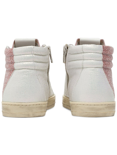 P448 Womens Pink Mixed Media Lace Up Gromets Glitter Padded Skate Round Toe Zip-Up Leather Dress Sneakers Shoes 36