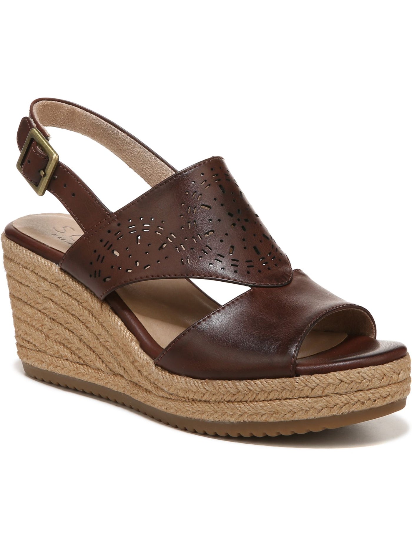 SOUL BY NATURALIZER Womens Brown 1" Espadrille Platform Padded Cut Out Arch Support Ocean Round Toe Wedge Buckle Slingback Sandal 9 W