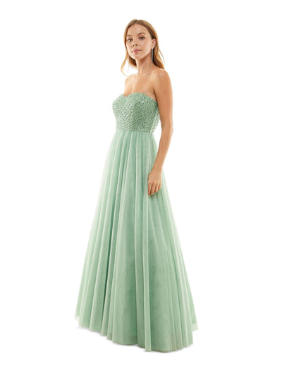 SAY YES TO THE PROM Womens Embellished Sleeveless Sweetheart Neckline Full-Length Party Gown Dress