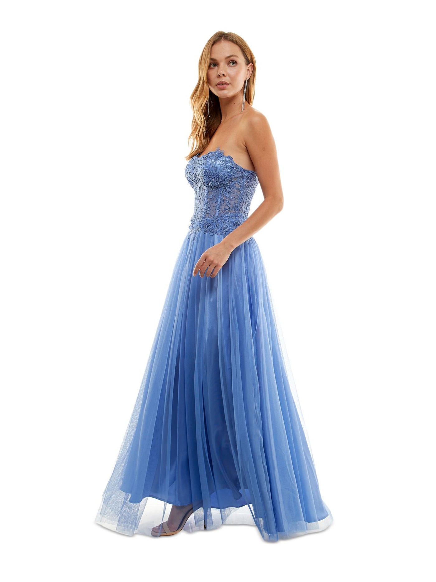 BCX DRESS Womens Blue Zippered Lined Embroidered Bustier Bodice Sleeveless Sweetheart Neckline Full-Length Formal Gown Dress Juniors 11