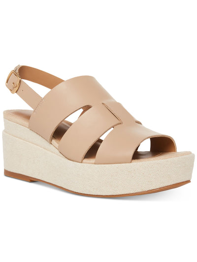 AQUA COLLEGE Womens Beige 1" Platform Wide Straps Padded Nadi Round Toe Wedge Buckle Leather Slingback Sandal 9