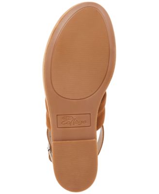 AQUA COLLEGE Womens Brown 1" Platform Padded Nuria Round Toe Wedge Buckle Leather Slingback Sandal