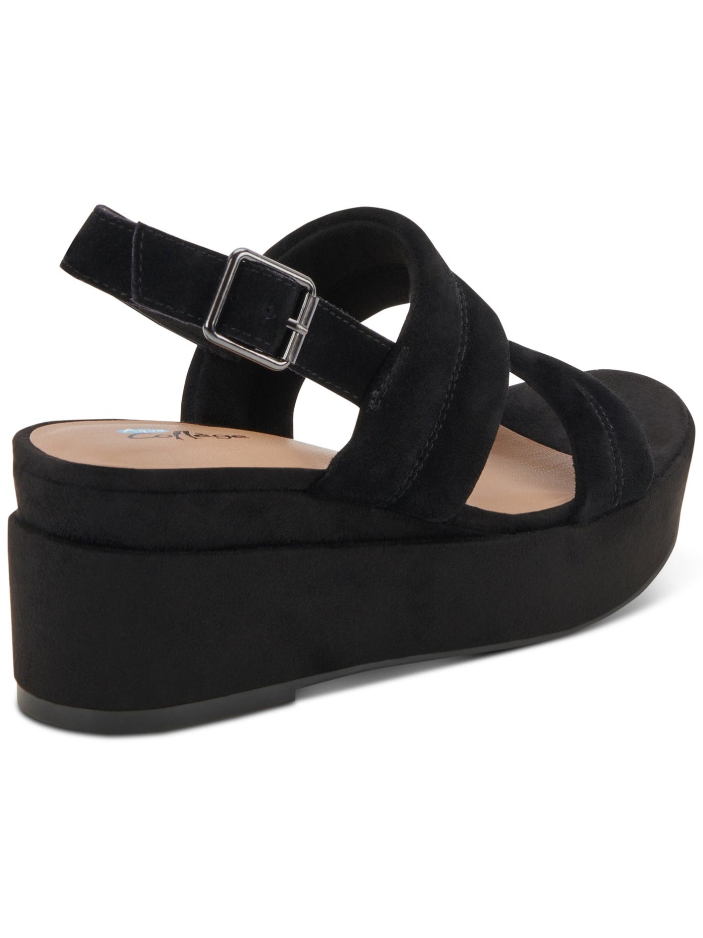 AQUA COLLEGE Womens Black 1" Platform Padded Nuria Round Toe Wedge Buckle Leather Slingback Sandal 8.5