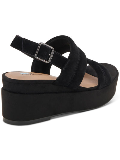 AQUA COLLEGE Womens Black 1" Platform Padded Nuria Round Toe Wedge Buckle Leather Slingback Sandal 9.5