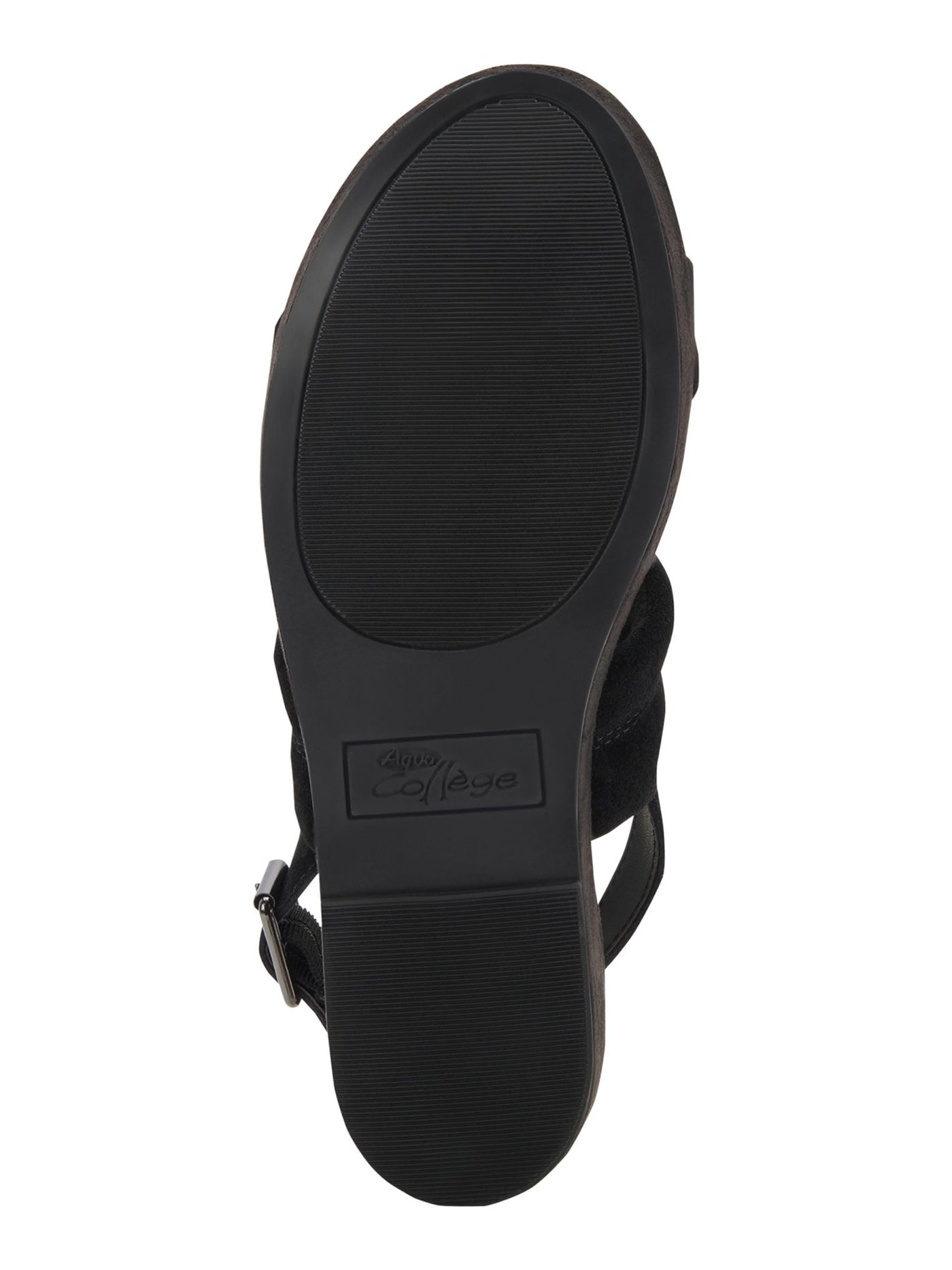 AQUA COLLEGE Womens Black 1" Platform Padded Nuria Round Toe Wedge Buckle Leather Slingback Sandal M