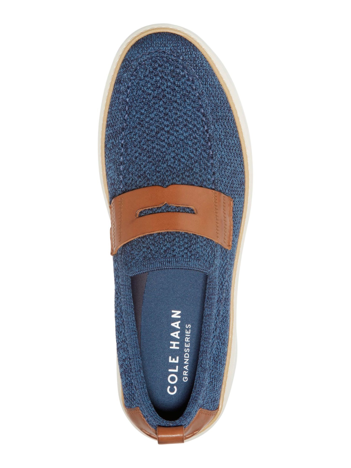 COLE HAAN GRANDSERIES Mens Blue Knit Contrast Penny Keeper Back Pull-Tab Cushioned Topspin Round Toe Wedge Slip On Loafers Shoes 8 M