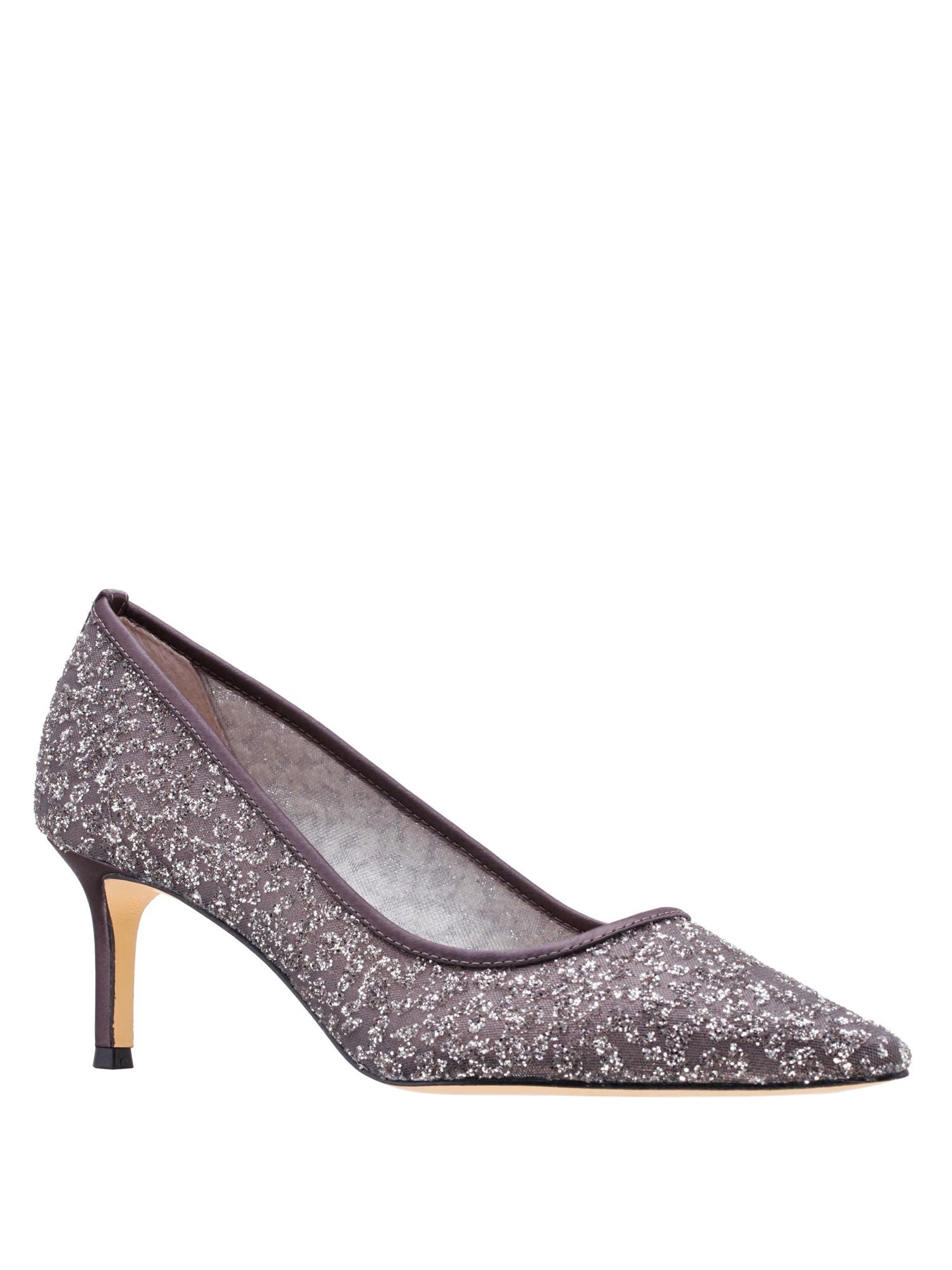 NINA NEW YORK Womens Gray Mixed Media Mesh Glitter Nikki Pointed Toe Kitten Heel Slip On Pumps Shoes 9.5 M