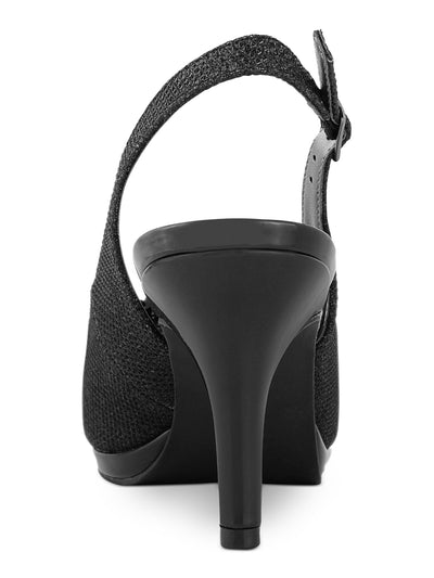 KAREN SCOTT Womens Black Shimmering Metallic Padded Embellished Goring Breena Peep Toe Stiletto Slip On Dress Slingback 9 M