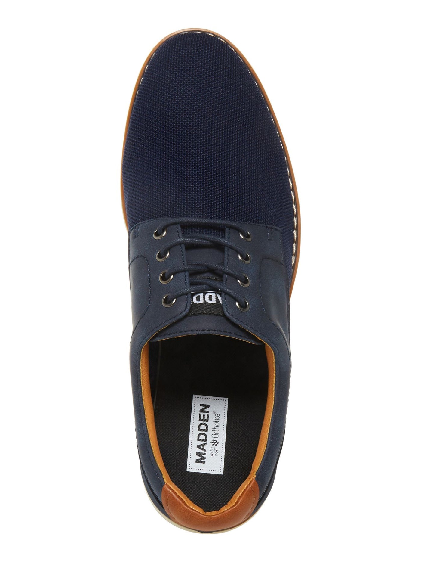MADDEN Mens Navy Mixed Media Back Pull-Tab Padded Lonee Round Toe Lace-Up Dress Flats Shoes 8.5 M