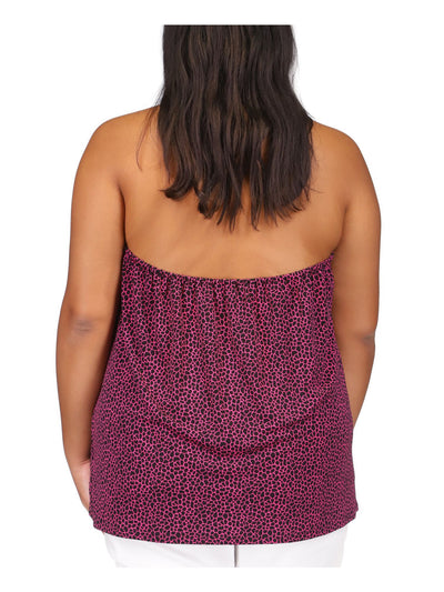 MICHAEL MICHAEL KORS Womens Pink Cut Out Crisscross Open Back Animal Print Sleeveless Halter Cocktail Top Plus 2X