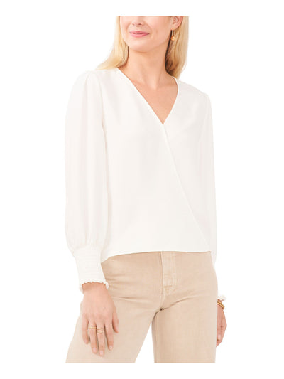 VINCE CAMUTO Womens White Long Sleeve Surplice Neckline Top XXS