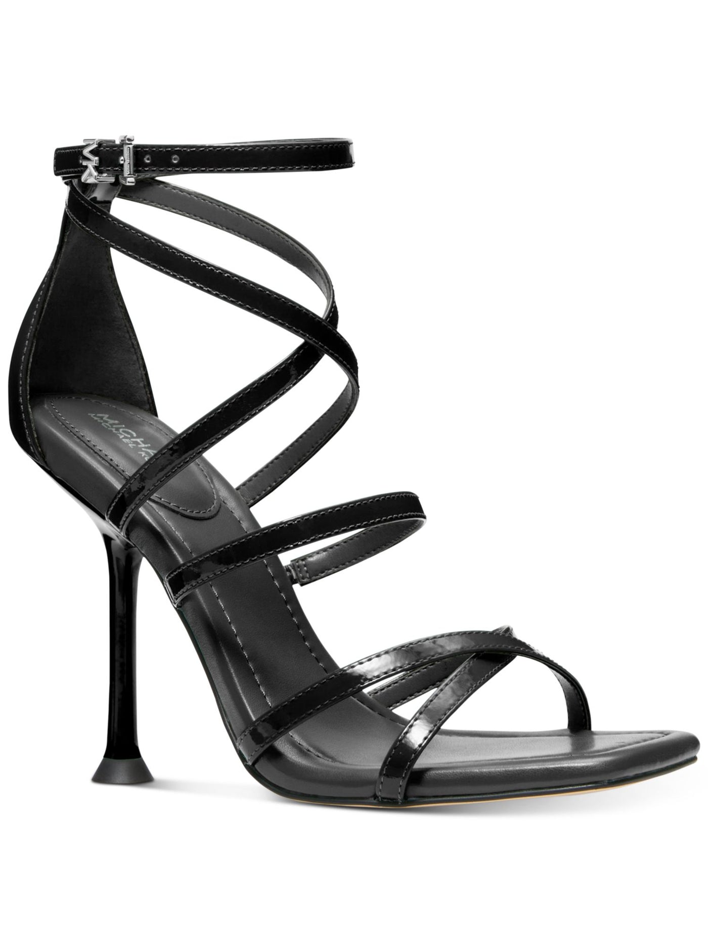 MICHAEL MICHAEL KORS Womens Black Goring Padded Strappy Imani Square Toe Sculpted Heel Buckle Leather Dress Heeled Sandal 10