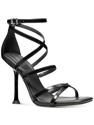 MICHAEL MICHAEL KORS Womens Black Goring Padded Strappy Imani Square Toe Sculpted Heel Buckle Leather Dress Heeled Sandal 10
