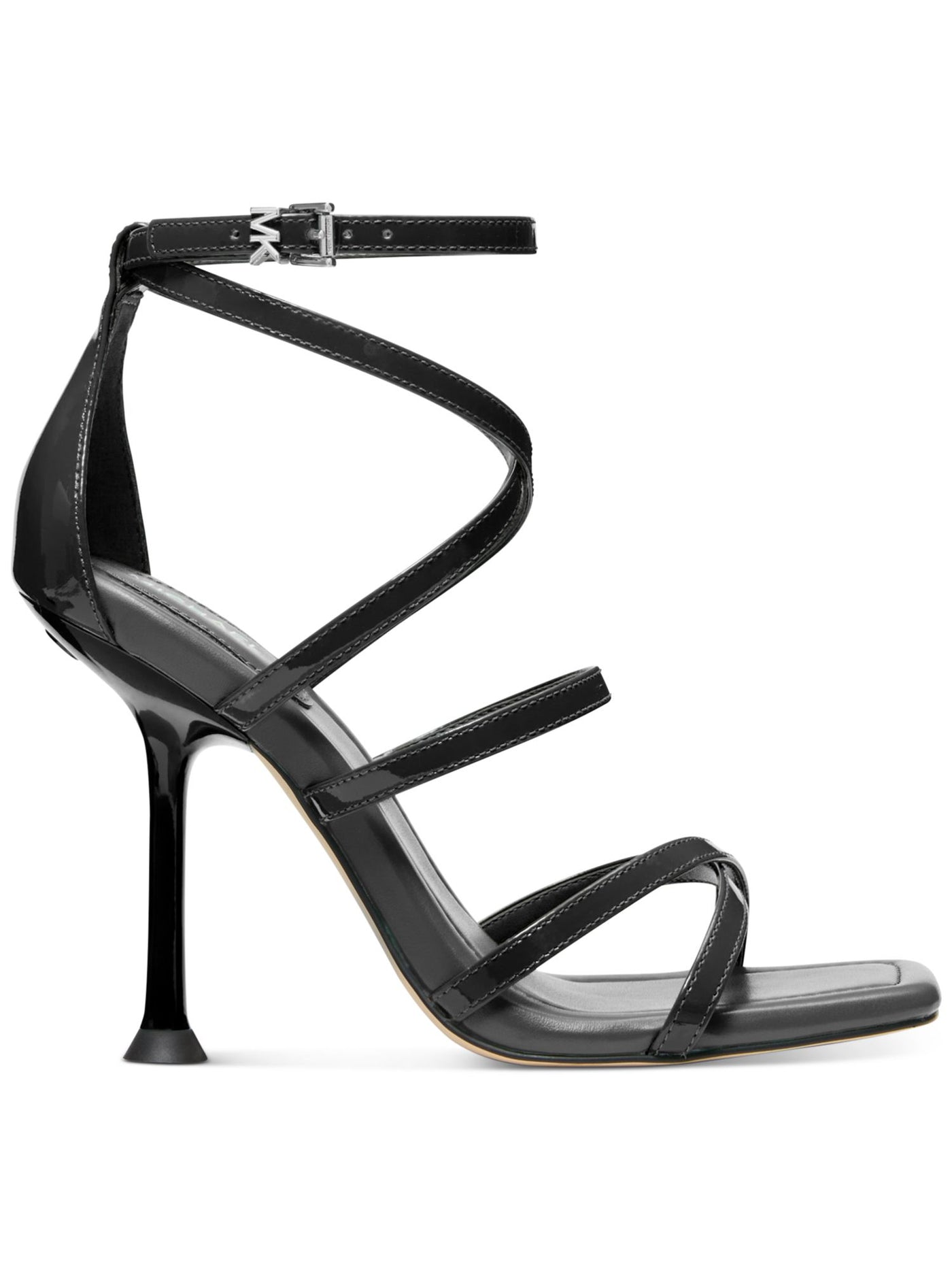 MICHAEL MICHAEL KORS Womens Black Goring Padded Strappy Imani Square Toe Sculpted Heel Buckle Leather Dress Heeled Sandal 10