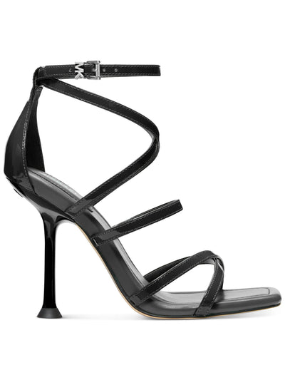 MICHAEL MICHAEL KORS Womens Black Goring Padded Strappy Imani Square Toe Sculpted Heel Buckle Leather Dress Heeled Sandal 10