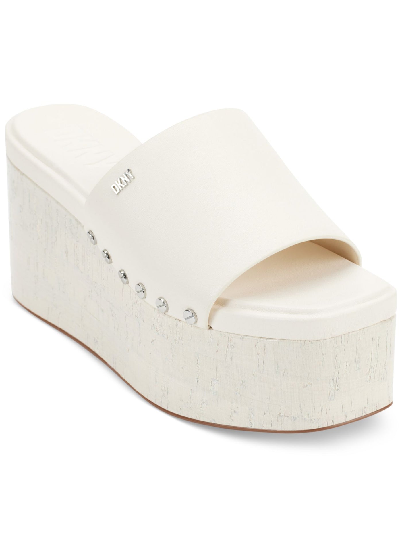 DKNY Womens Ivory Goring Studded Alvy Almond Toe Platform Slip On Leather Slide Sandals Shoes 9