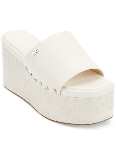 DKNY Womens Ivory Goring Studded Alvy Almond Toe Platform Slip On Leather Slide Sandals Shoes 8 M