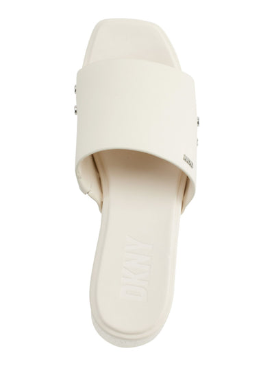 DKNY Womens Ivory Goring Studded Alvy Almond Toe Platform Slip On Leather Slide Sandals Shoes 7 M