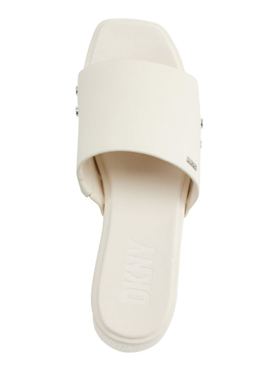 DKNY Womens Ivory Logo Hardware Studded Goring Padded Alvy Square Toe Platform Slip On Leather Mules 7.5 M